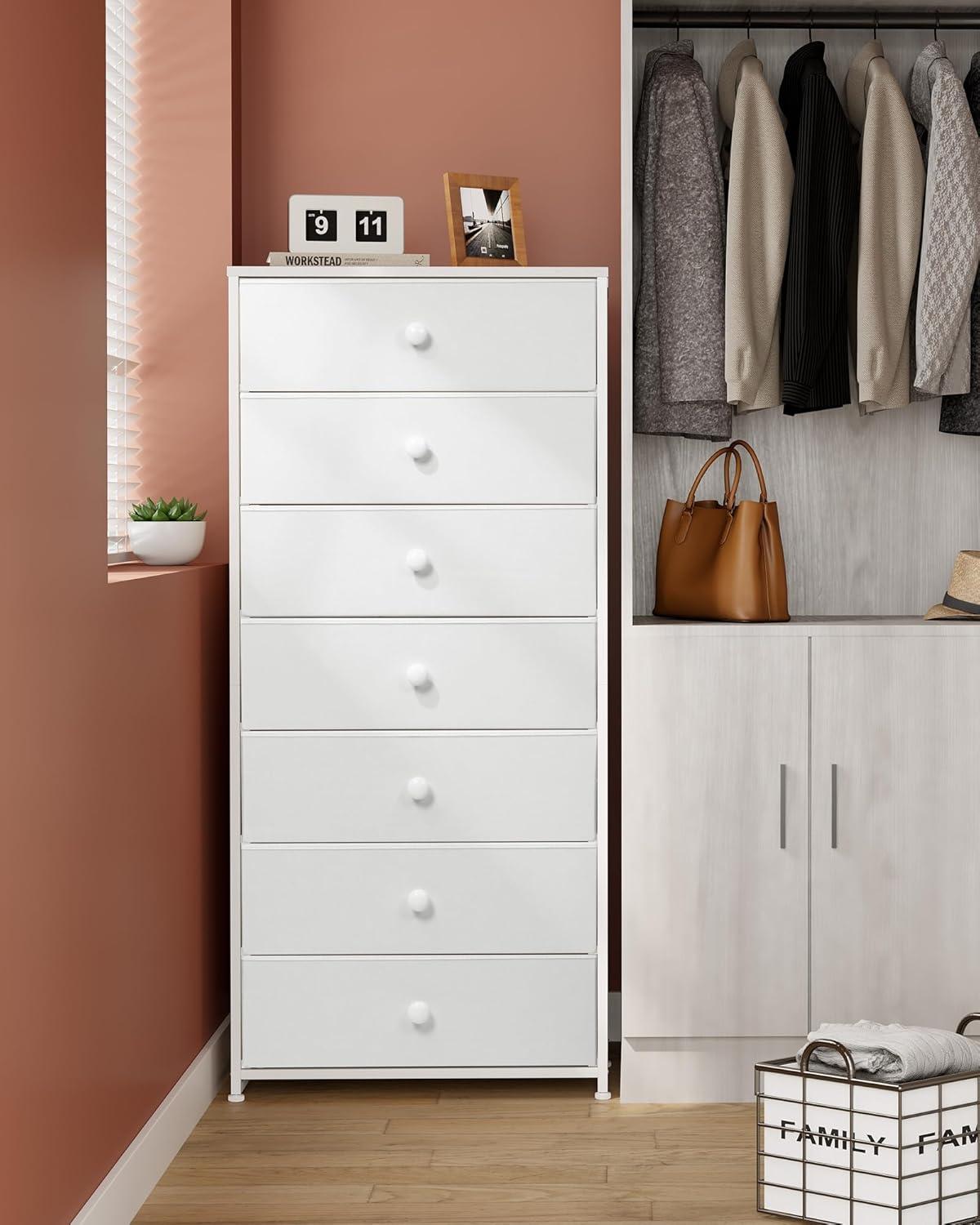 Crestlive Products 7 Drawers dresser for bedroom Chest Furniture Storage Tower Organizer Unit for Bedroom White