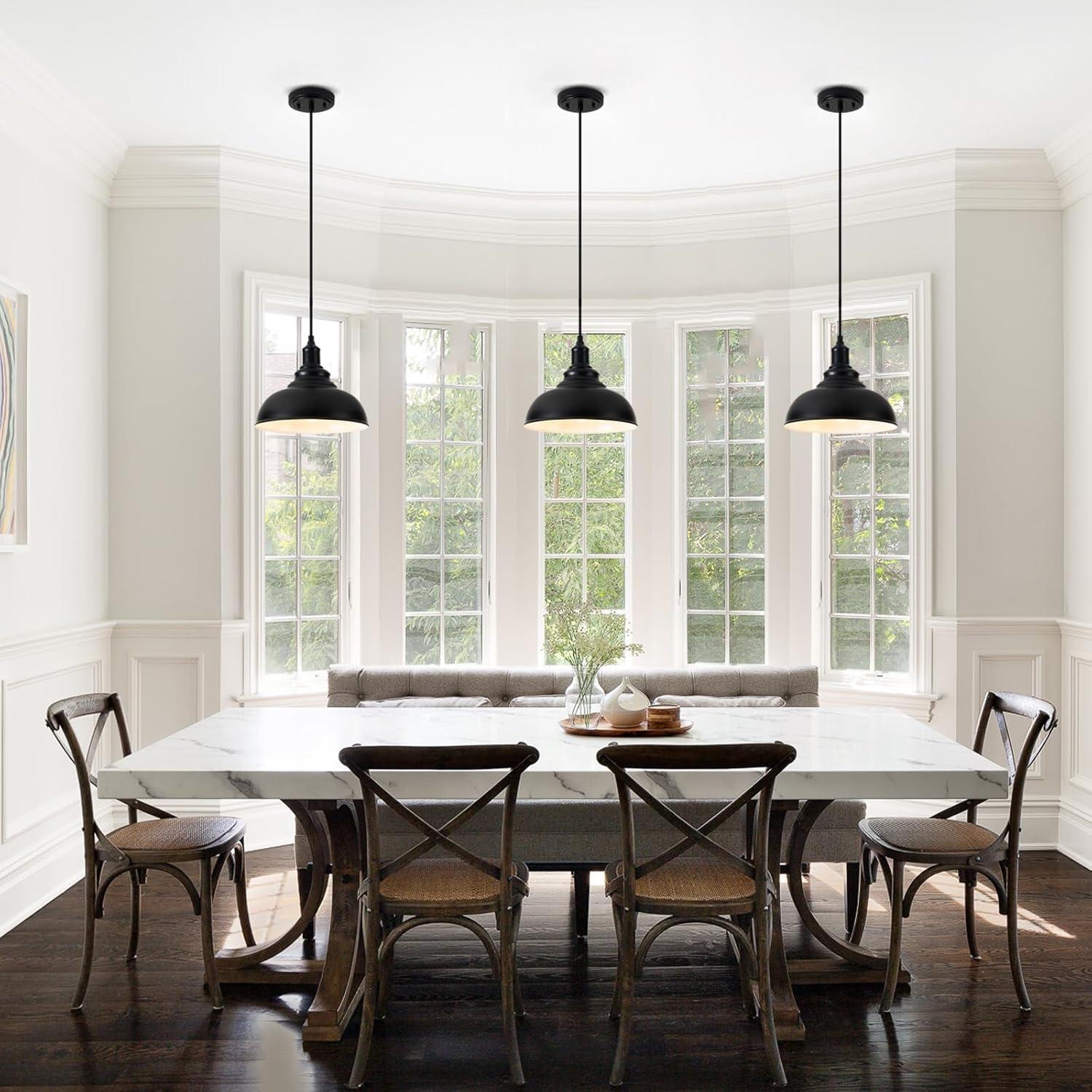 KAYYELAMP 3-Pack Black Metal Shade Hanging Light E26 Black Base Adjustable Height Droplight Retro Design Pendant Light for Kitchen Island Sink Home