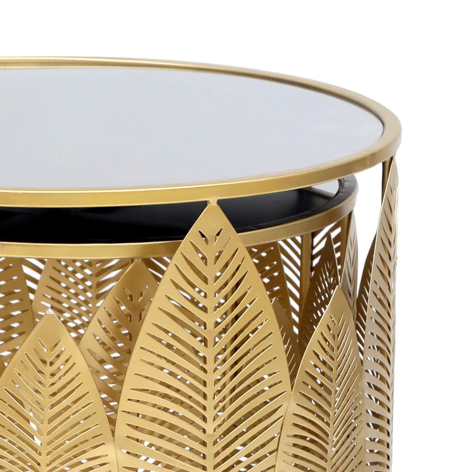 Homebeez End Tables Set of 2, Gold Nesting Side Coffee Table Decorative Round Nightstands (Stainless Steel Top)