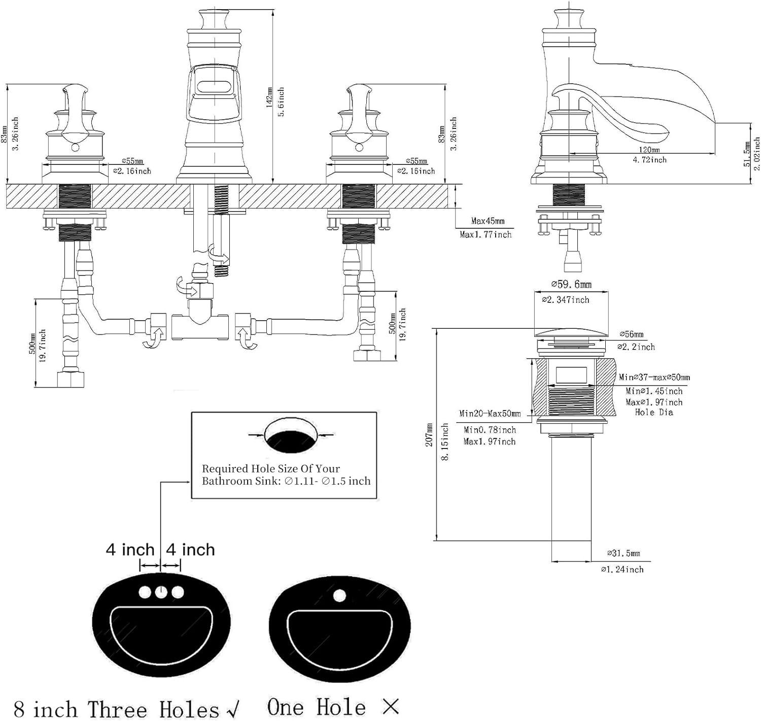 Widespread 2-handle Bathroom Faucet with Drain Assembly