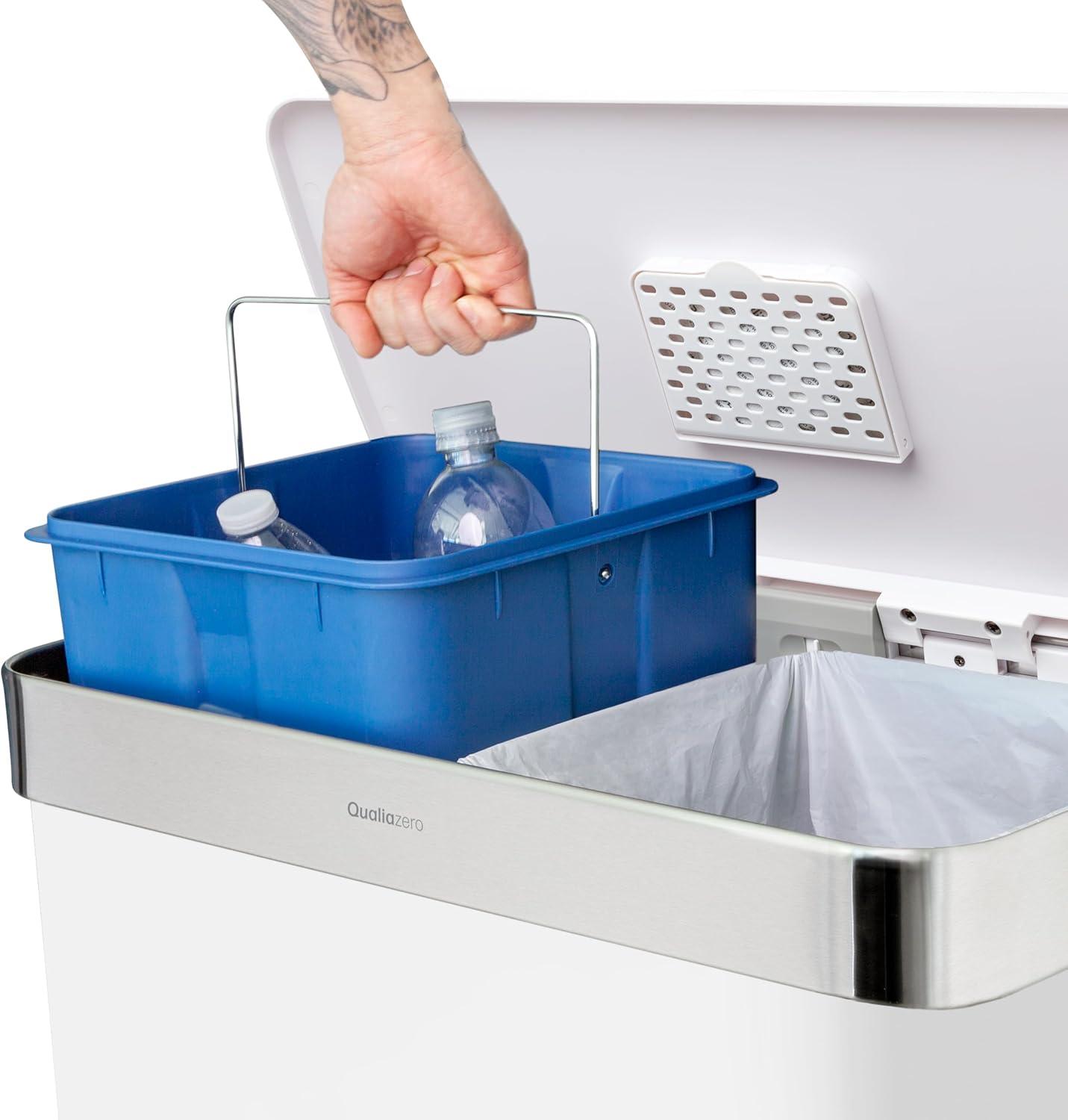 60L White Stainless Steel Commercial Step Trash Can with Dual Compartments