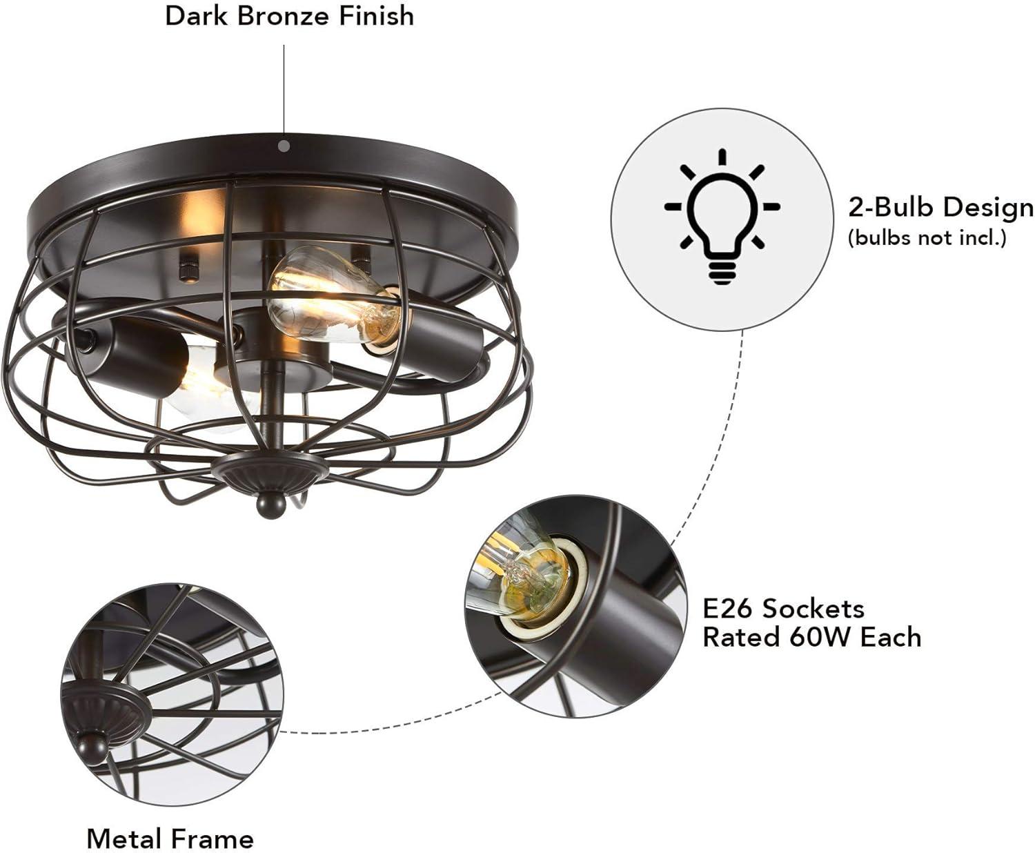VONLUCE Flush Mount Ceiling Lights, 2-Light Hallway Ceiling Lighting Fixtures, 11 inch Farmhouse Metal Cage Ceiling Lights for Entryway Kitchen, Adjustable Lamp Holders, ETL, 2 pcs, Oil-Rubbed Bronze