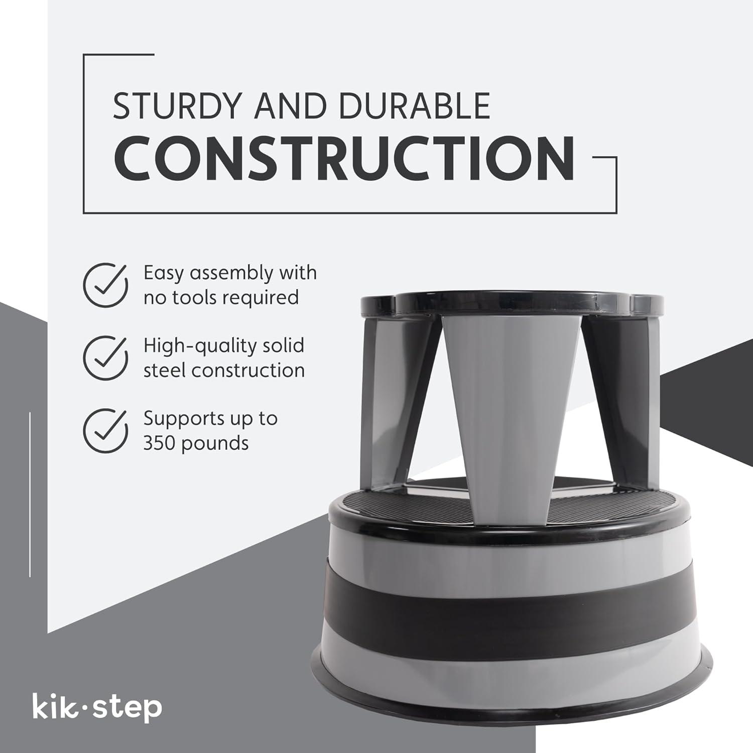 Cramer Kik-Step Steel Step Stool, 2-Step, 350 lb Capacity, 16" Diameter x 14.25"h, Slate