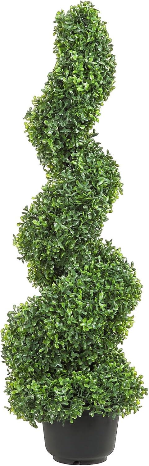 36-Inch Green Plastic Boxwood Spiral Topiary Pair