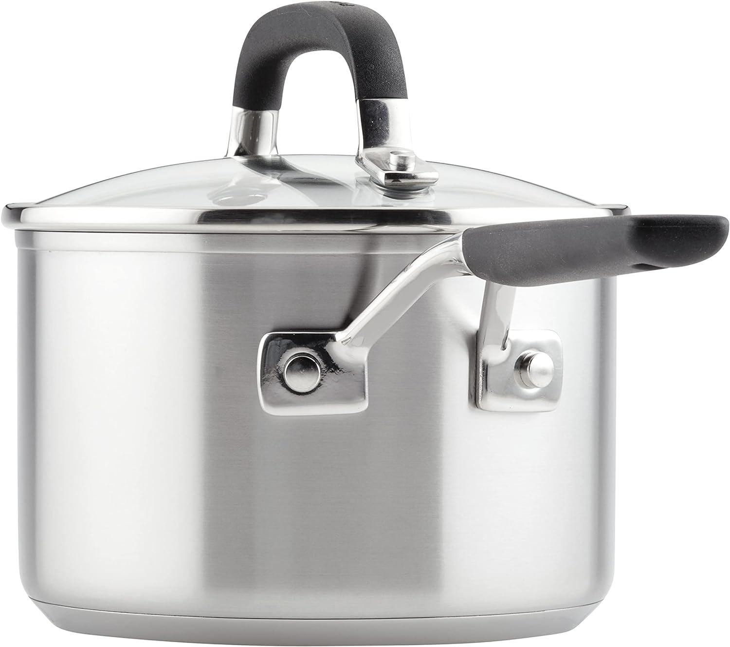 KitchenAid Stainless Steel Induction Sauce Pan with Measuring Marks and Lid, 2 Quart