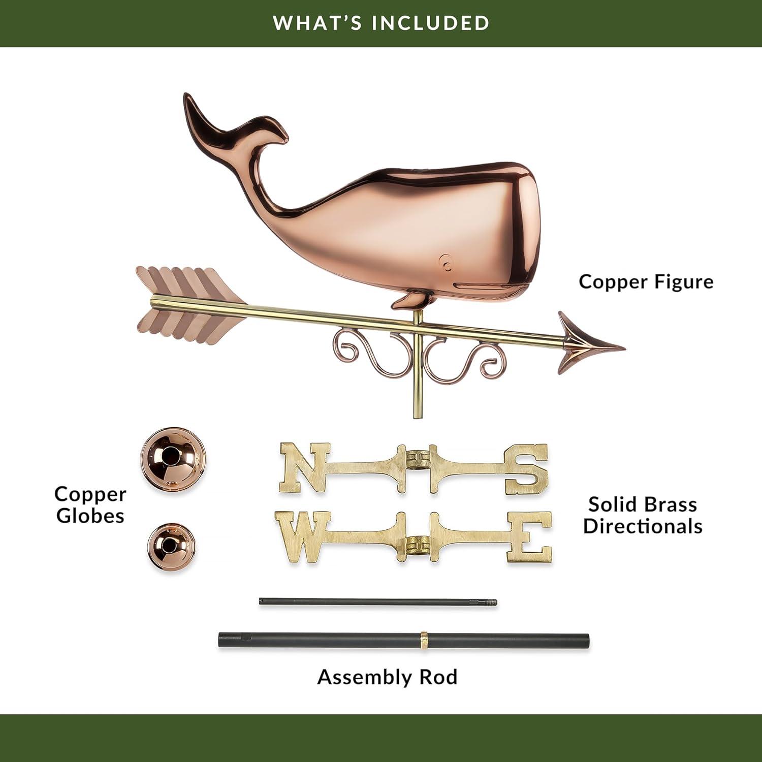 Save the Whales Pure Copper Weathervane- Good Directions: Outdoor Decorative Sculpture, 40" Max Height