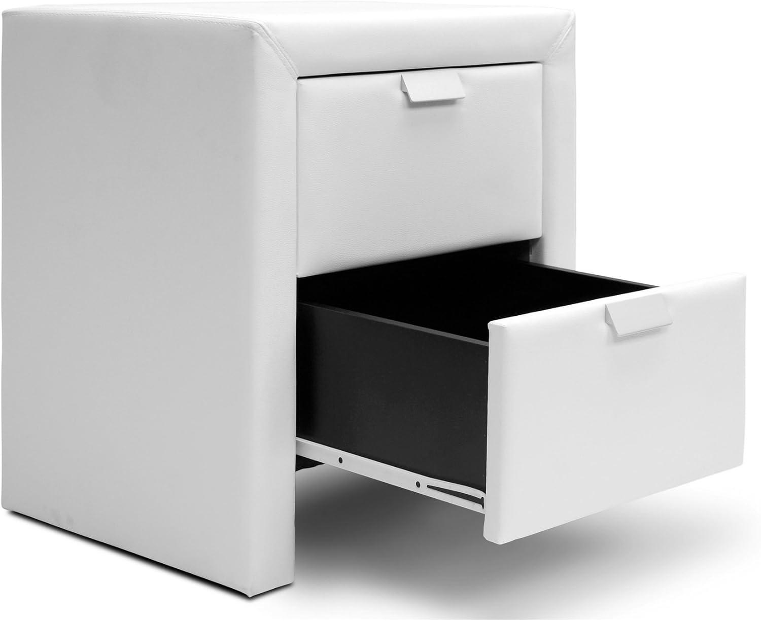 Sleek White Faux Leather 2-Drawer Contemporary Nightstand