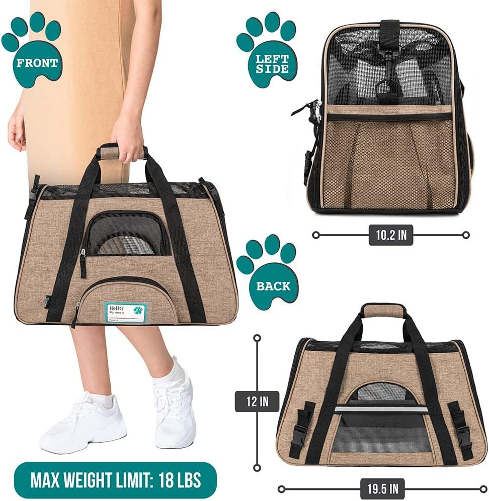 PetAmi Airline Approved Pet Carrier for Cat Dog, Soft Sided Travel Supplies Accessories, Ventilated Carrying Bag Kitten Puppy (Heather Taupe, Small)
