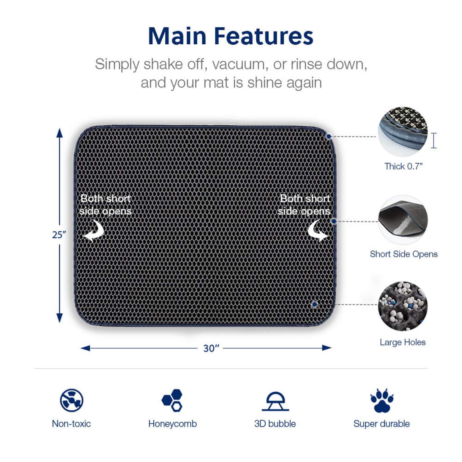 WePet Cat Litter Mat, Kitty Litter Trapping Mat, Honeycomb Double Layer Mats, No Phthalate, Urine Waterproof, Easy Clean, Scatter Control, Catcher Litter Tray Box Rug Carpet