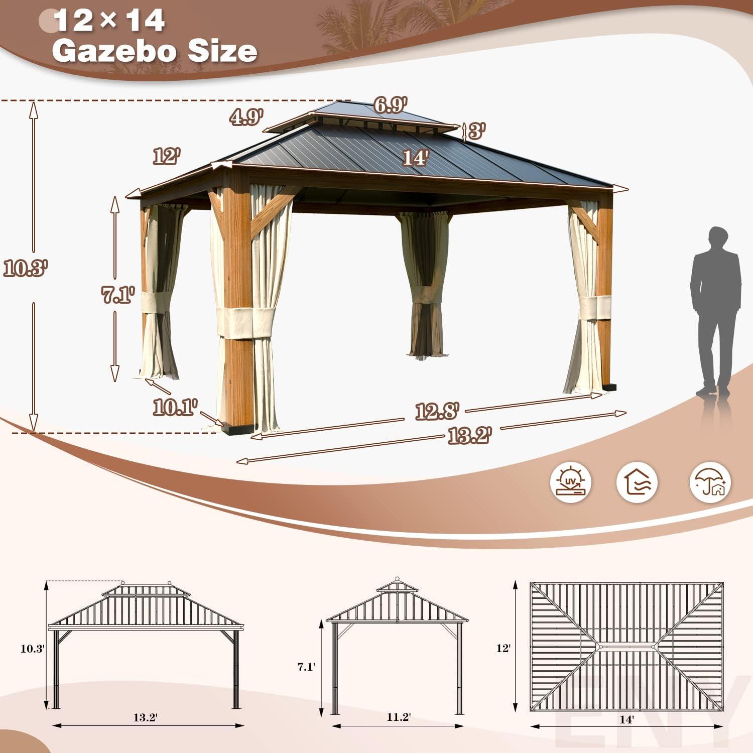 12' x 14' Dark Bronze Aluminum Frame Gazebo with Curtains and Nettings