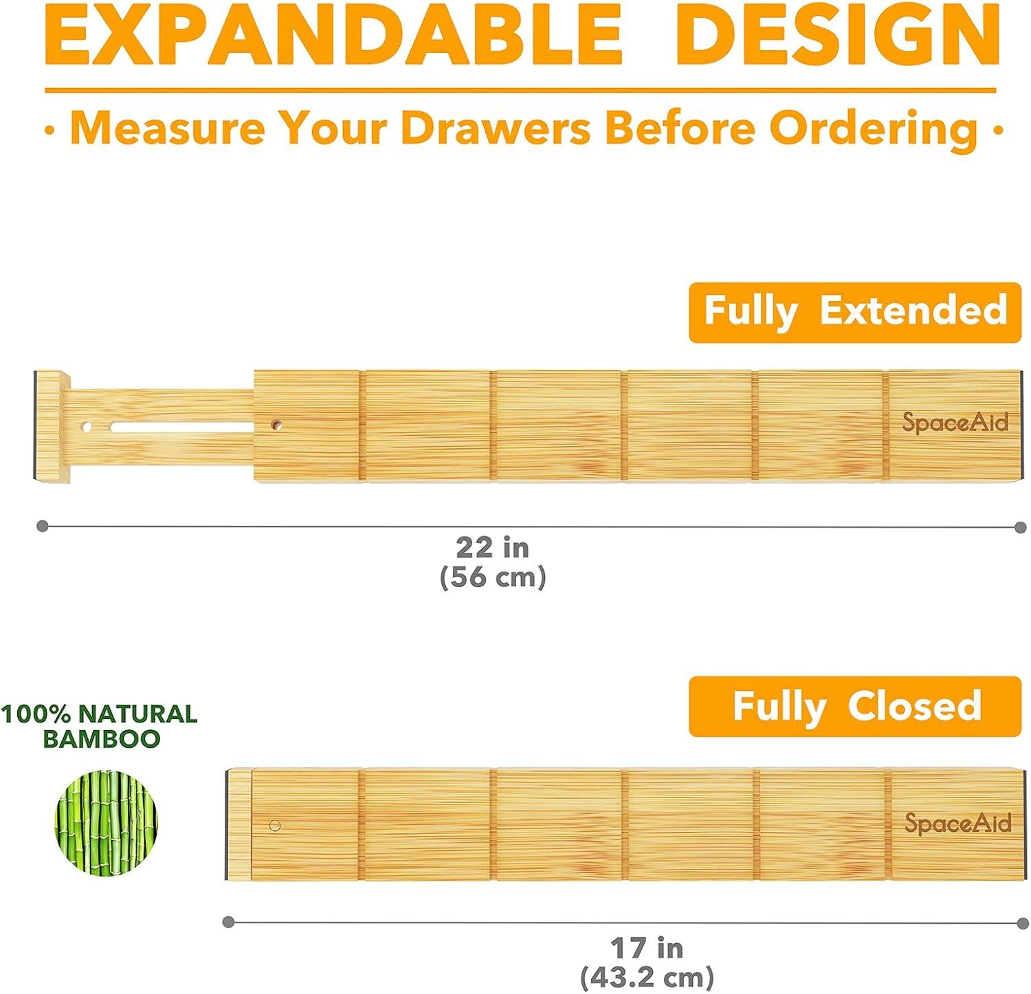 Adjustable Bamboo Drawer Dividers with Inserts and Labels