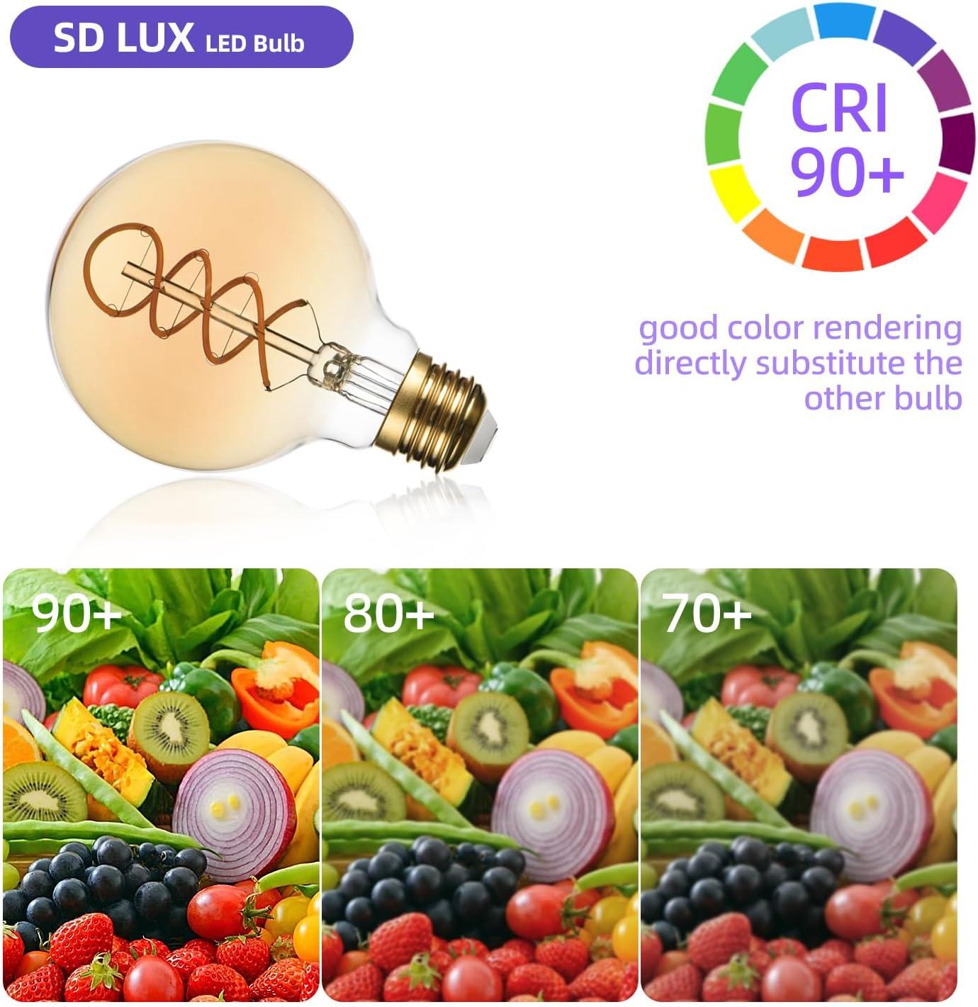 SD LUX G25 Dimmable Vintage Globe Light Bulbs Retro Decorative LED Edison Bulbs 6W 450lm (Equi. 40W), E26 Medium Base, CRI>90 Warm White 2200K (G25-Amber, 6)