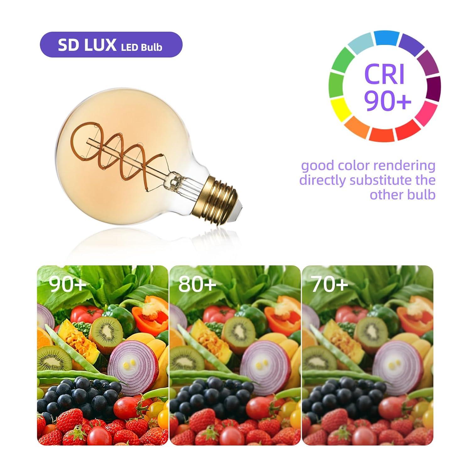 SD LUX G25 Dimmable Vintage Globe Light Bulbs Retro Decorative LED Edison Bulbs 6W 450lm (Equi. 40W), E26 Medium Base, CRI>90 Warm White 2200K (G25-Amber, 6)