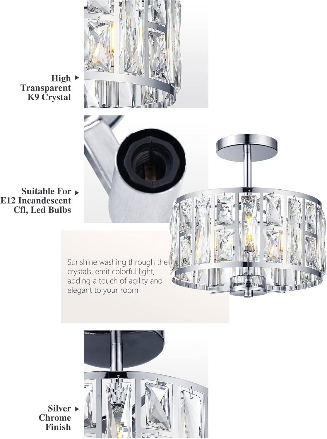 Mercer41 Kyersten 12" 3-Light Crystal Semi Flush Mount