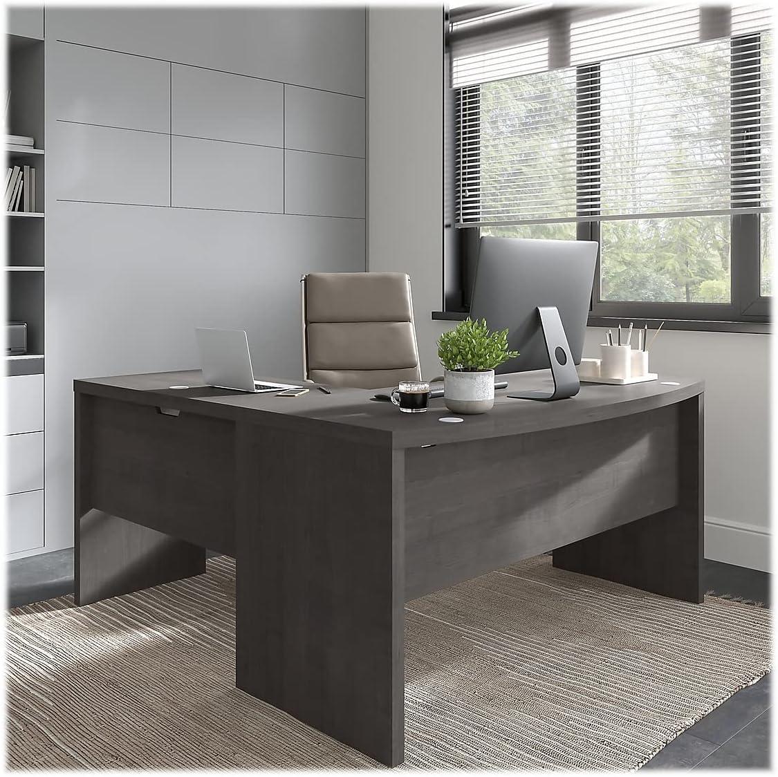 Charcoal Maple 60" Wood Desk with Filing Cabinet