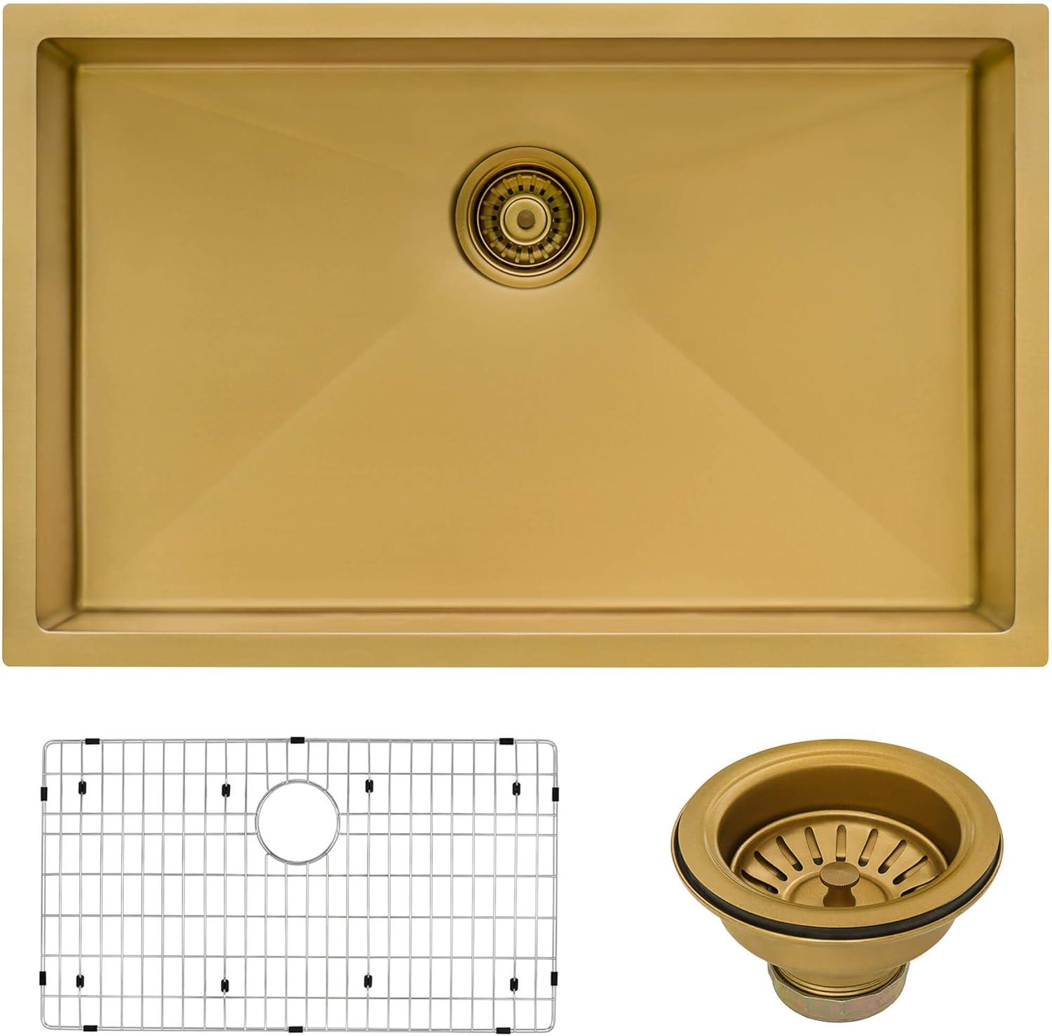 27-Inch Gold Stainless Steel Undermount Single Bowl Kitchen Sink