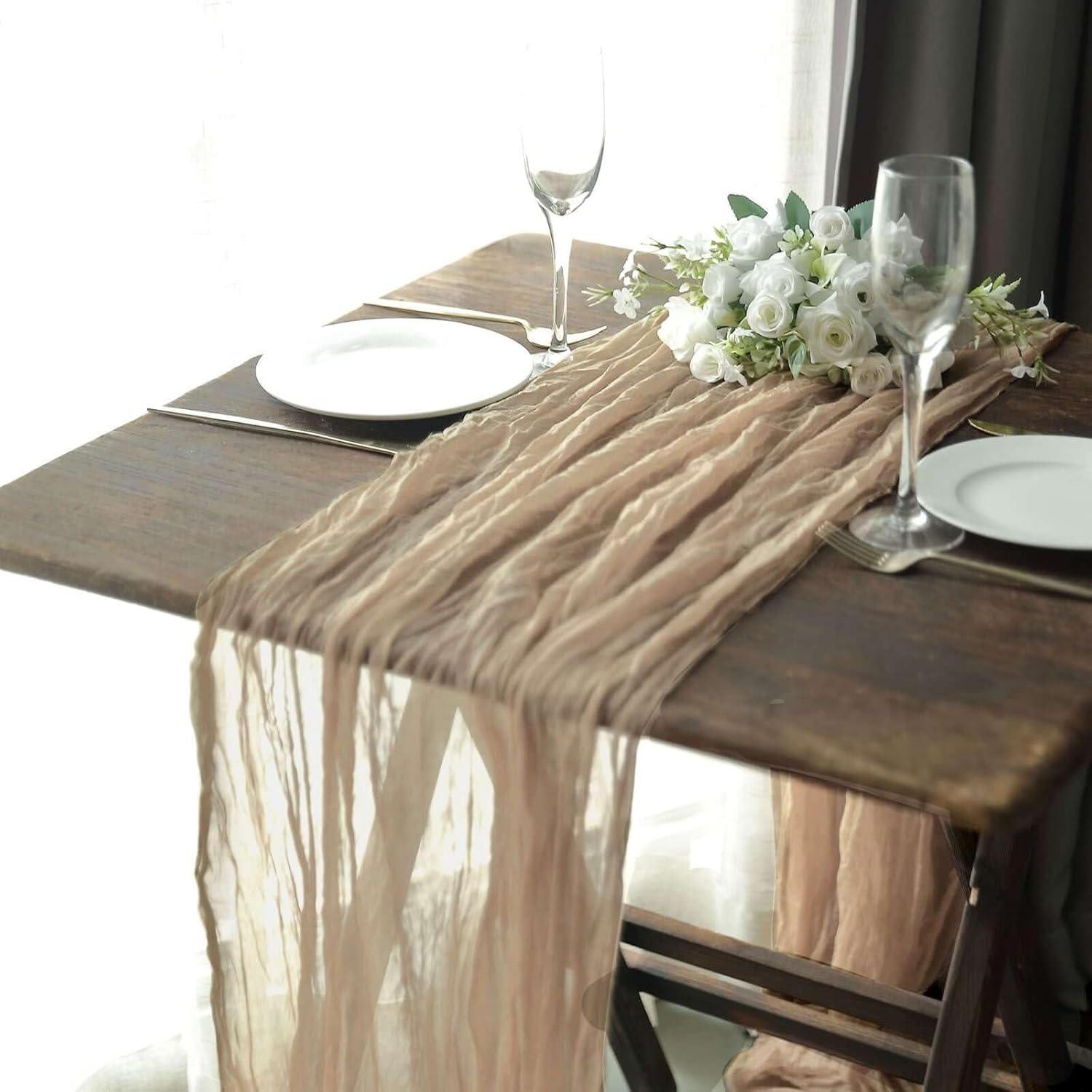 Efavormart 10FT Beige Gauze Cheesecloth Table Runner, Gauze Fabric Boho Wedding Arbor Decor