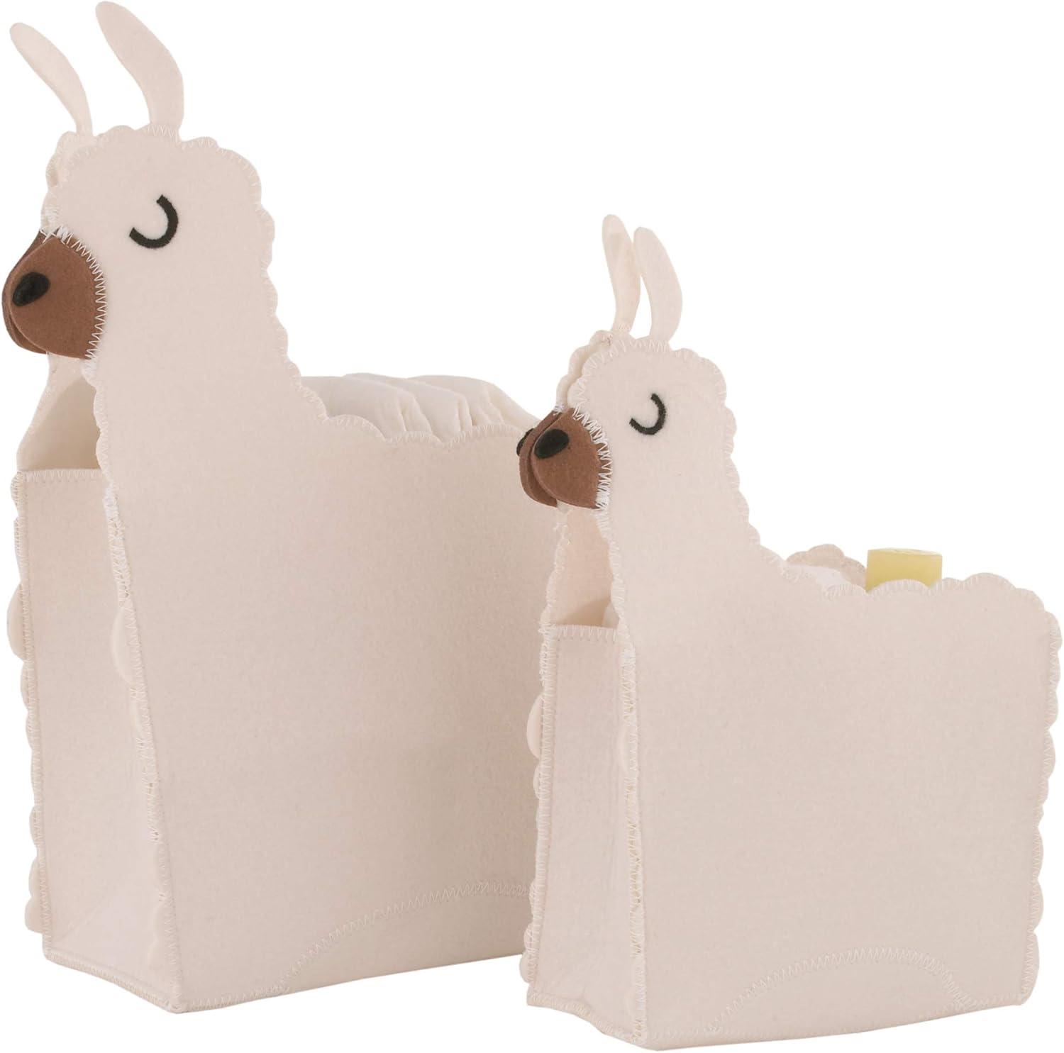 White and Tan Felt Llama Nursery Storage Caddy Set