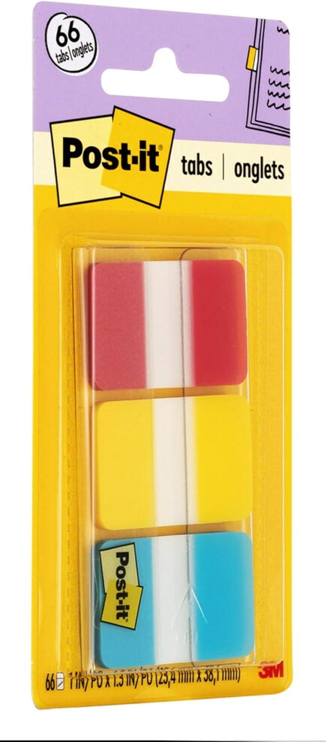 Red, Yellow, Blue 1-Inch Post-it Durable Filing Tabs