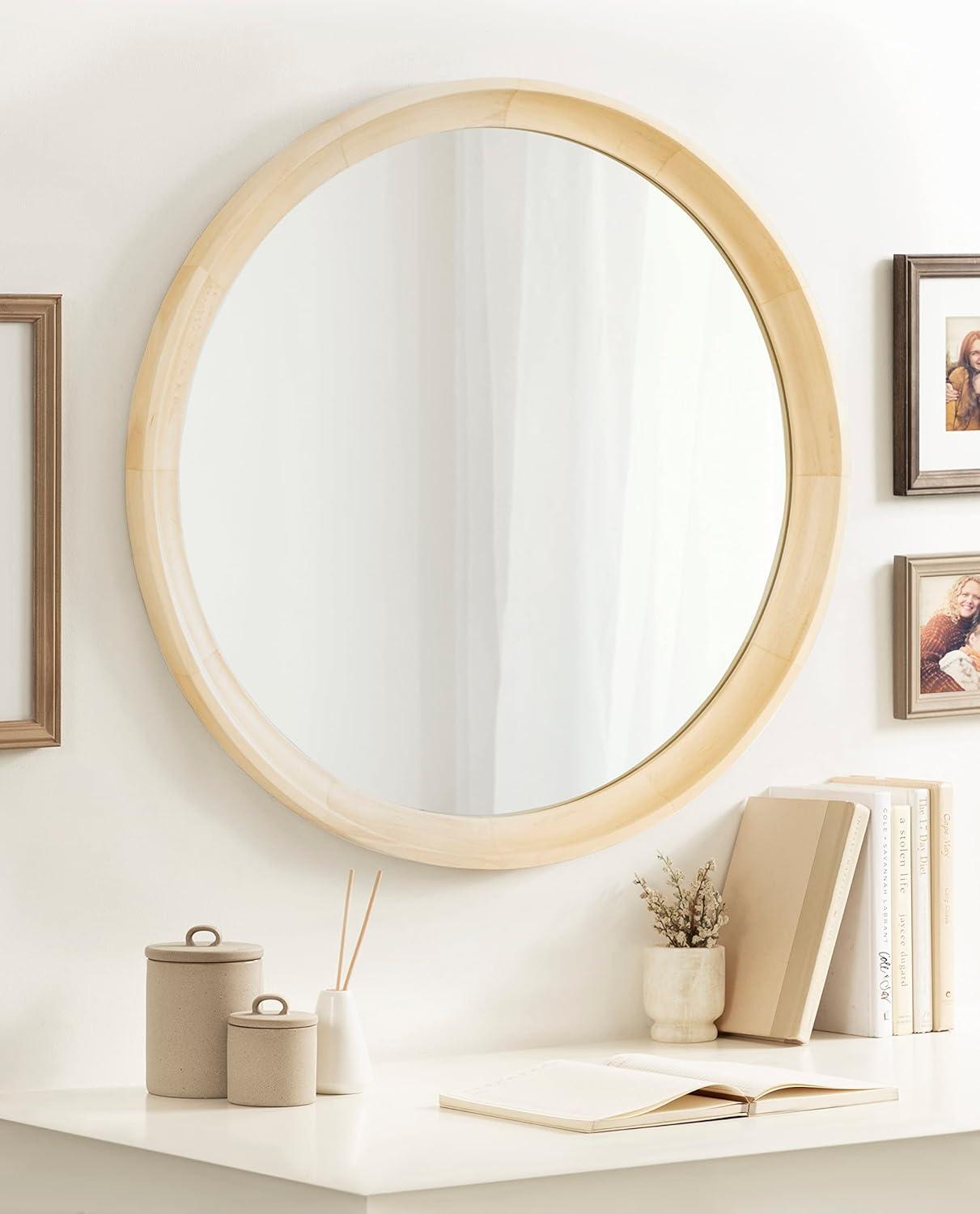 Kate and Laurel Hatherleigh Round Wood Wall Mirror