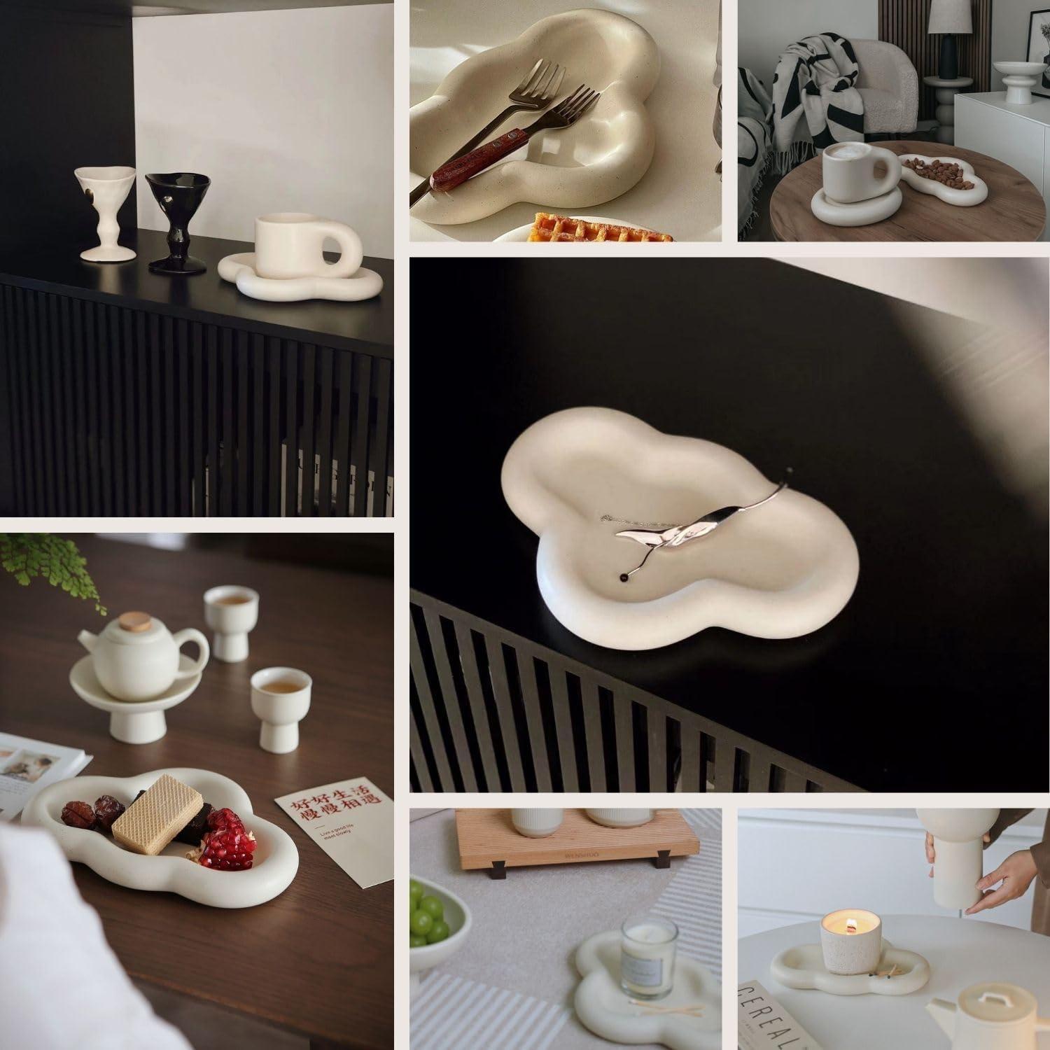 Cream Ceramic Cloud Shaped Jewelry and Trinket Dish
