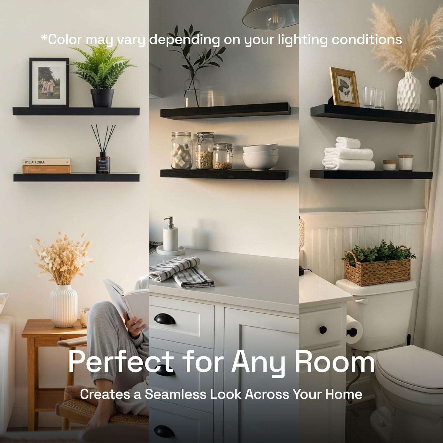 Baobab Workshop Solid Wood Floating Shelves, Wooden Shelves for Wall (Set of 2)