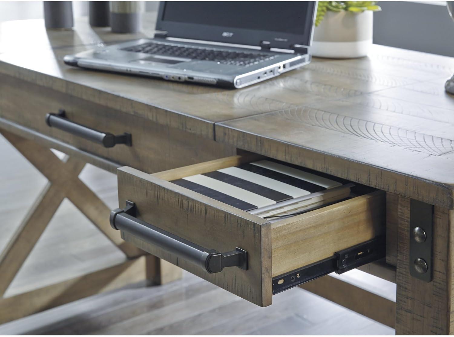 Aldwin Home Office Lift Top Writing and Computer Desk Black/Gray - Signature Design by Ashley: 60" Adjustable, with USB Charging Station