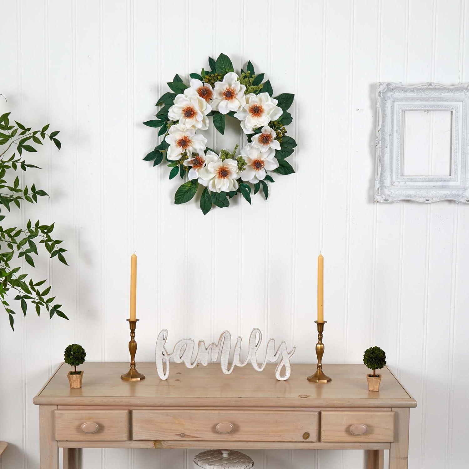 Nearly Natural 22-in Magnolia Wreath