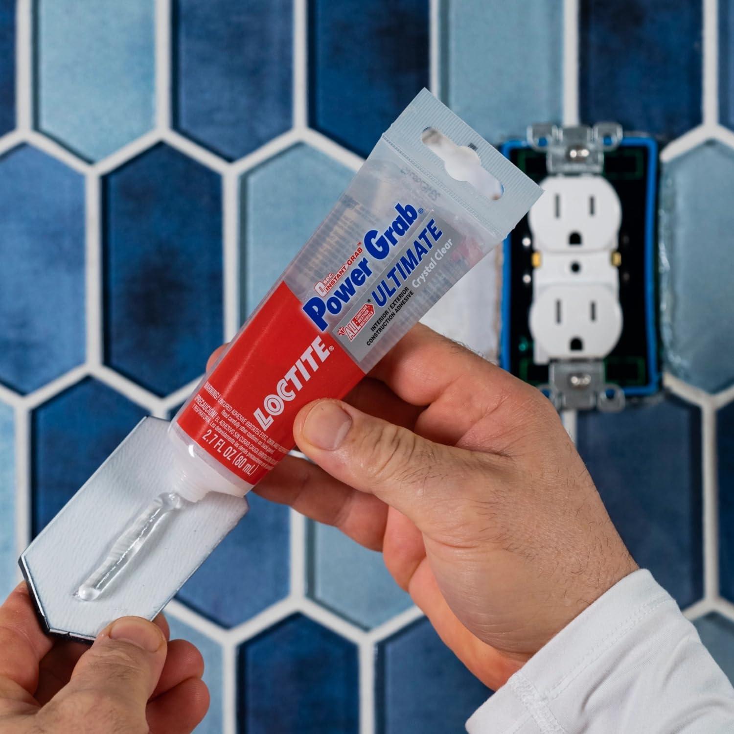 Loctite Power Grab Construction Adhesive Ultimate Crystal Clear, Pack of 1, Clear 2.7 fl oz Tube