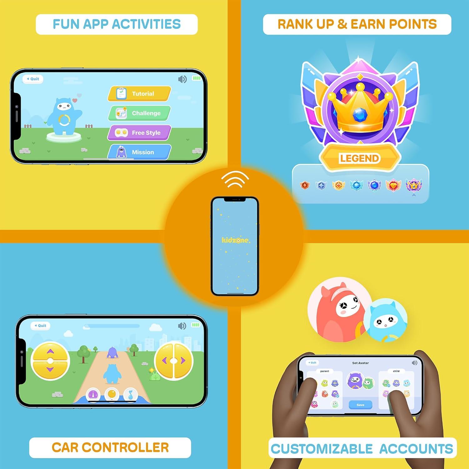 Kidzone WiFi Bumper Car for Toddler & Kids 1.5-6 Years Old, 2 Speeds 12V Electric Ride On Bumping Toy Gifts W/Remote Control, APP Control, LED Lights, Bluetooth, 360°Spin and DIY Sticker, Lemon Green