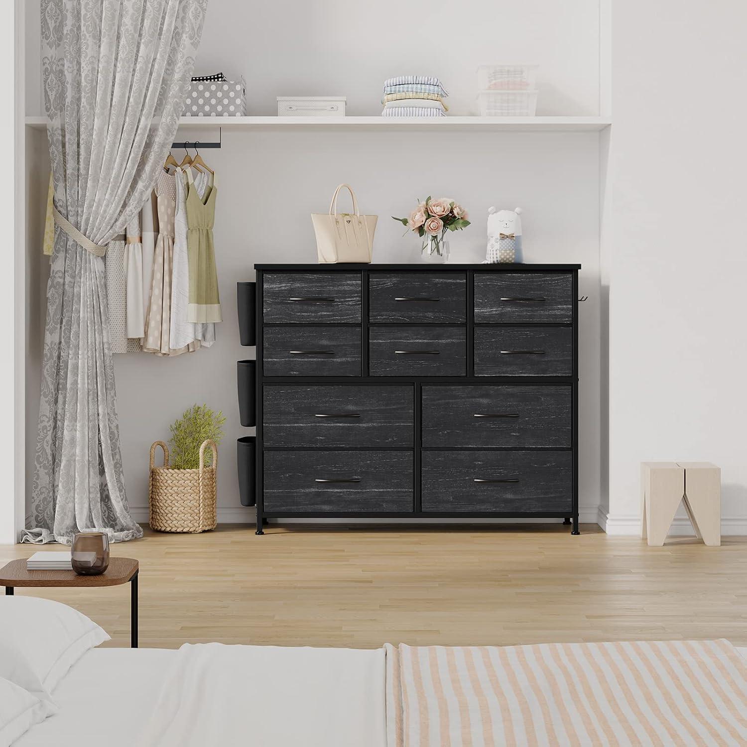 Dresser for Bedroom with 10 Drawers, Dressers & Chest of Drawers, Long Fabric Storage Drawer with Wood Tabletop for Kids Room, Closet, Hallway, Entryway (Graphite Gray)