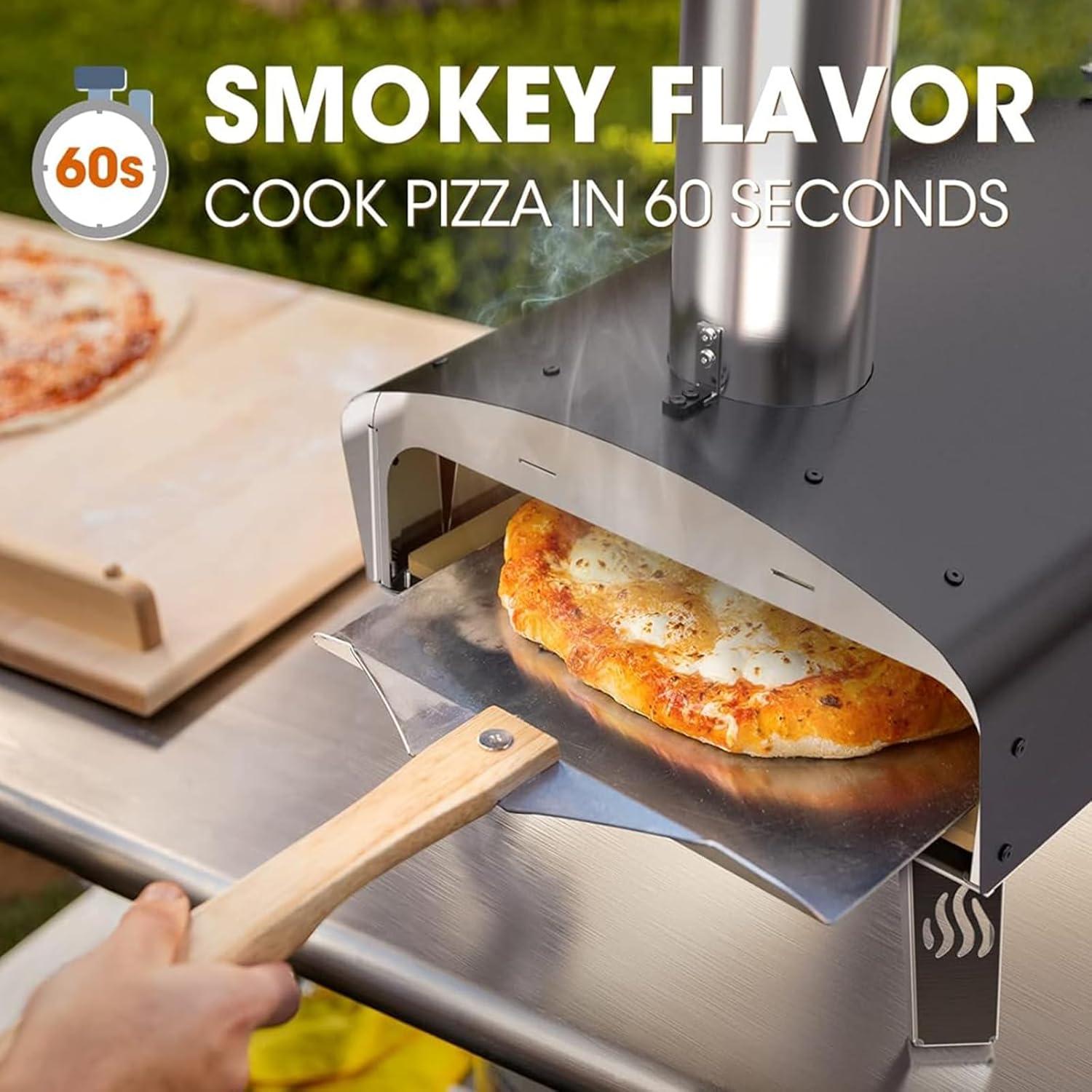 Portable Black Stainless Steel Wood-Fired Outdoor Pizza Oven with Stone