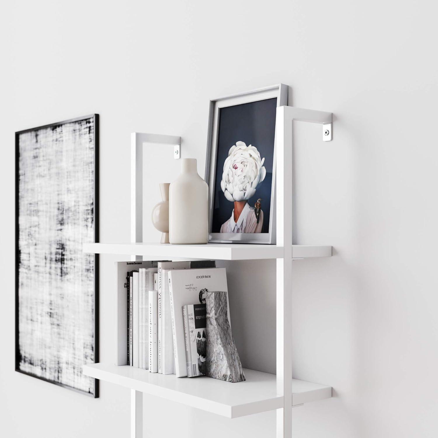 Hassch 5 Tiers Ladder Bookshelf Industrial Bookcase Storage Rack with Metal Frame, White