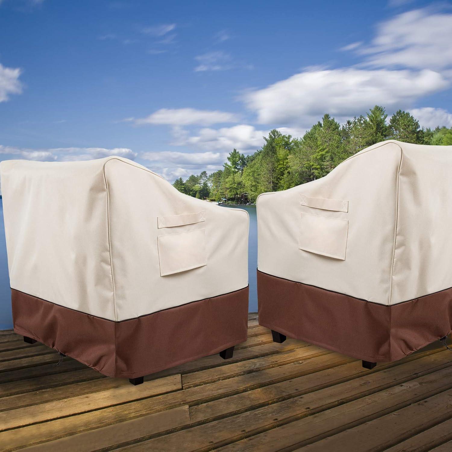 Heavy Duty Waterproof Beige and Brown Patio Chair Covers, 32" x 37" x 36"