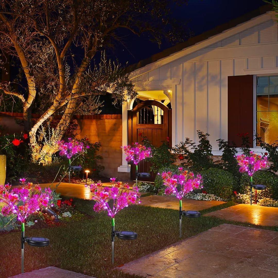 Neporal Garden Solar Lights Outdoor Waterproof IP65, 2PK Phalaenopsis Solar Flowers Solar Garden Lights Waterproof for Patio Decor, Yard Decor,Gardening Gifts for Women