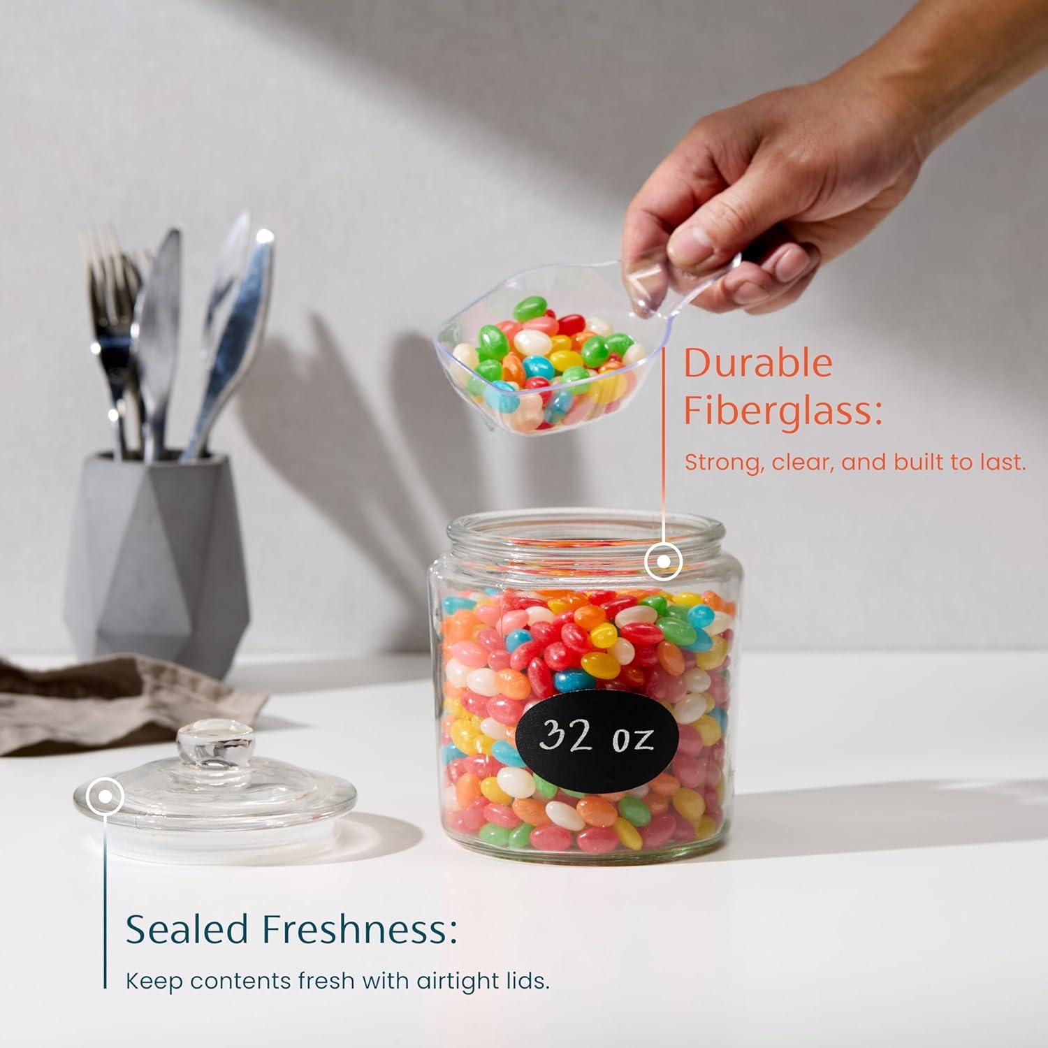 Glass Storage Canisters, with Lids, Chalk, Labels and Scoops, 32 oz, Set of 2