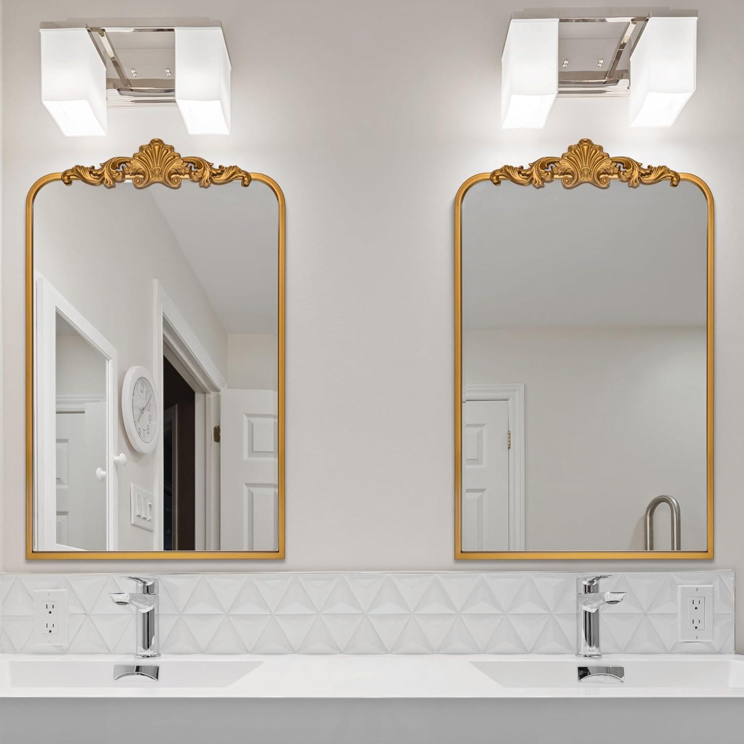 Gold Rectangular Baroque Bathroom Wall Mirror