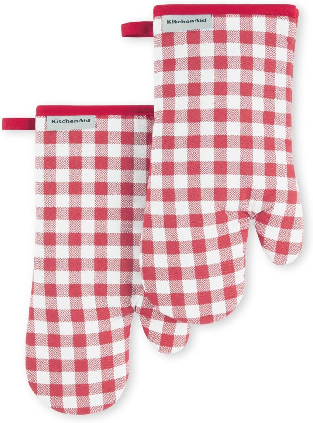 KitchenAid Gingham Oven Mitt 2-Pack Set, 7" x 13"