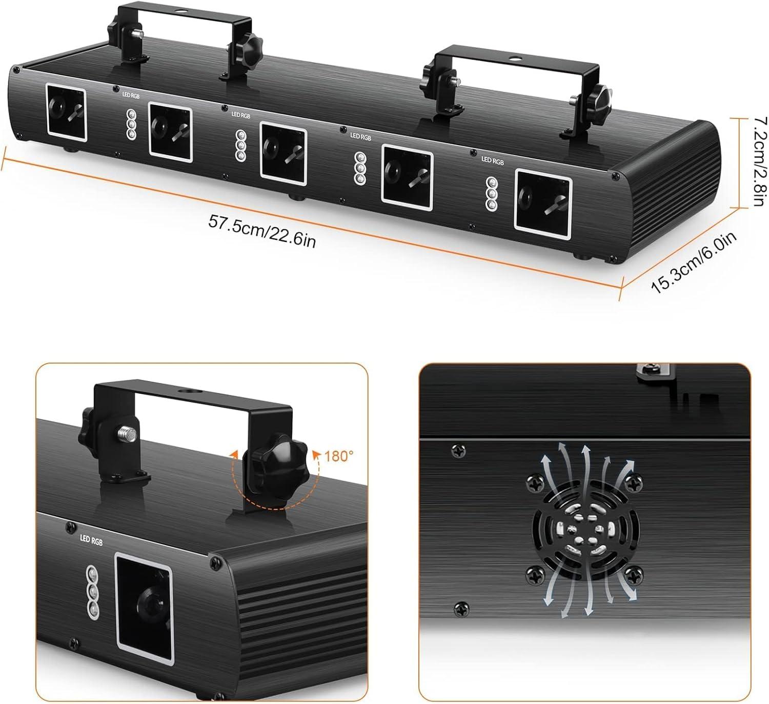 U`King Stage Laser Light, 5 Beam Sound Activated DJ Party Lights RGBYC LED Music Projector with Remote Control DMX for Dancing Birthday Bar Pub Stage