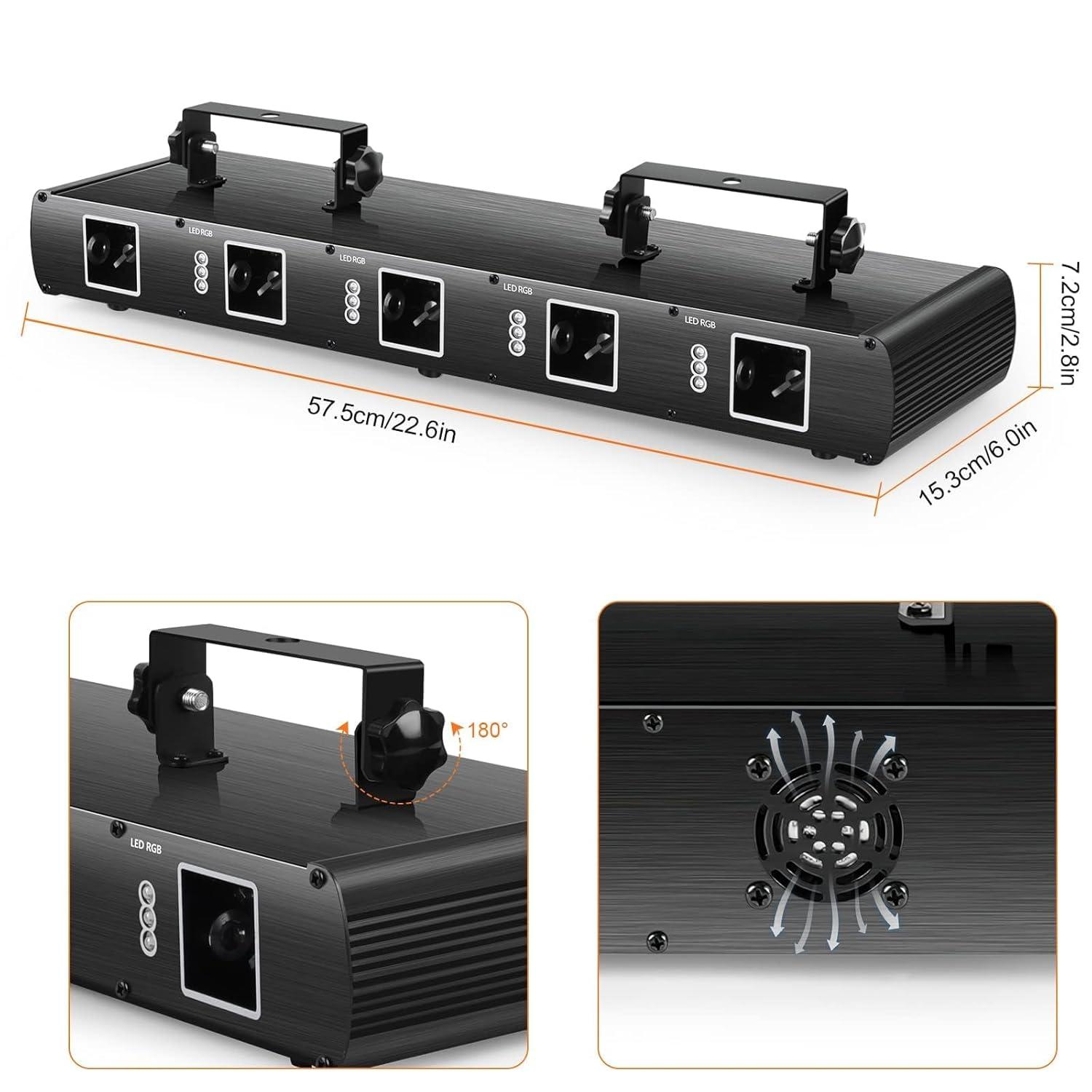 U`King Stage Laser Light, 5 Beam Sound Activated DJ Party Lights RGBYC LED Music Projector with Remote Control DMX for Dancing Birthday Bar Pub Stage