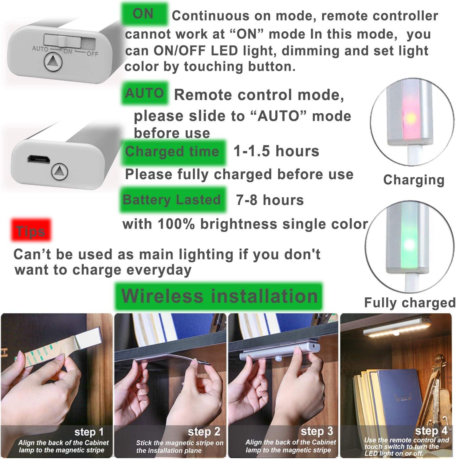 Wireless Dimmable LED Under Cabinet Lights with Remote, 4 Pack