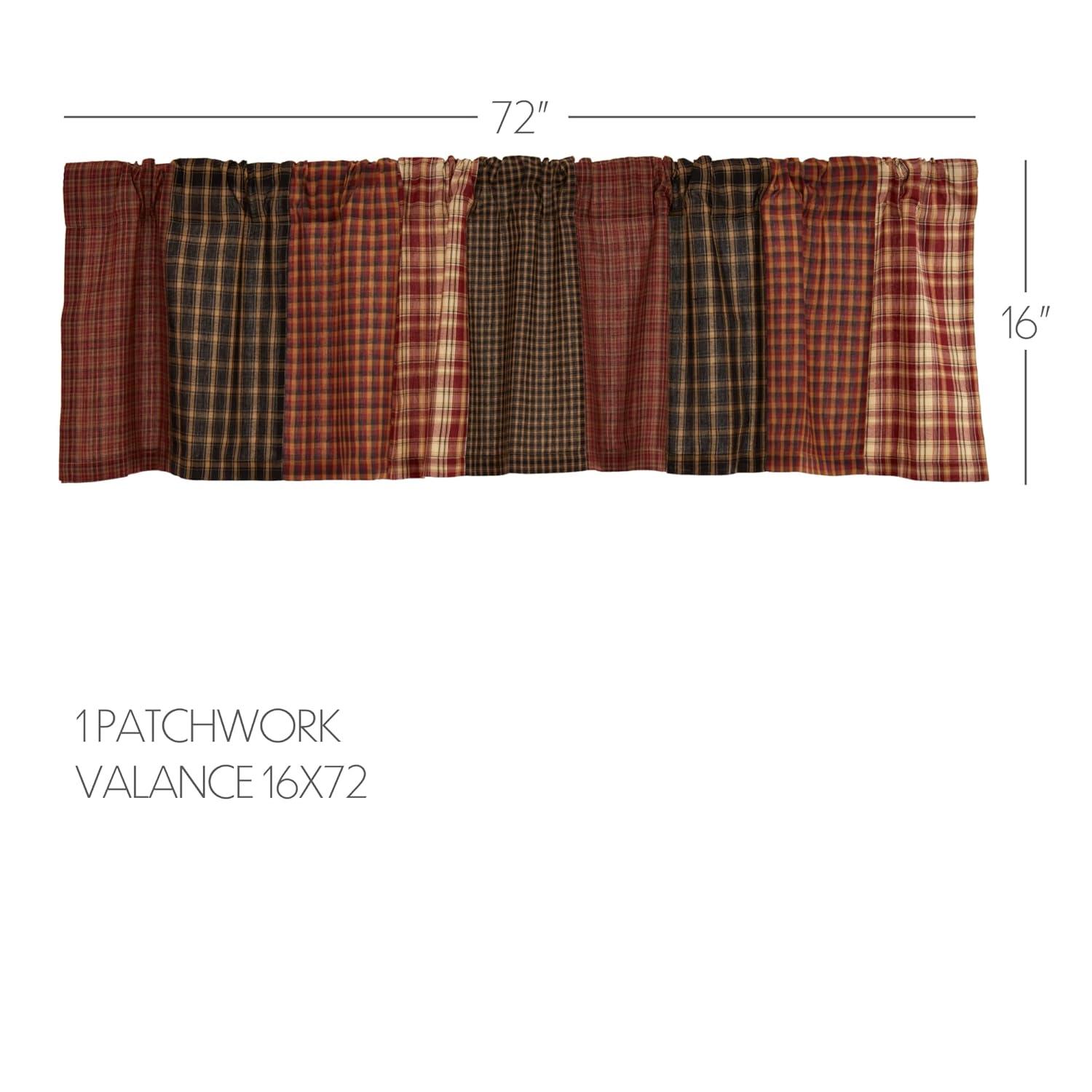 VHC Brands, Beckham, Cotton, 16x72, Patchwork Valance, Red