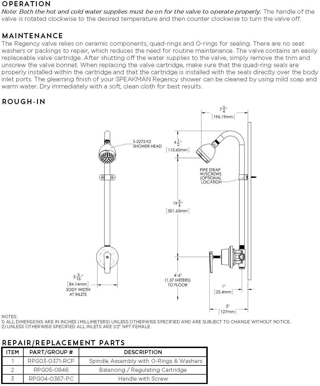 Speakman S-1496-AF Sentinel Mark II Shower Valve Combination with Cross Handle – Indoor/Outdoor Shower Hardware – Pressure Balance Exposed Shower Valve, Rough Chrome, 24.00L x 5.13W x 5.44H