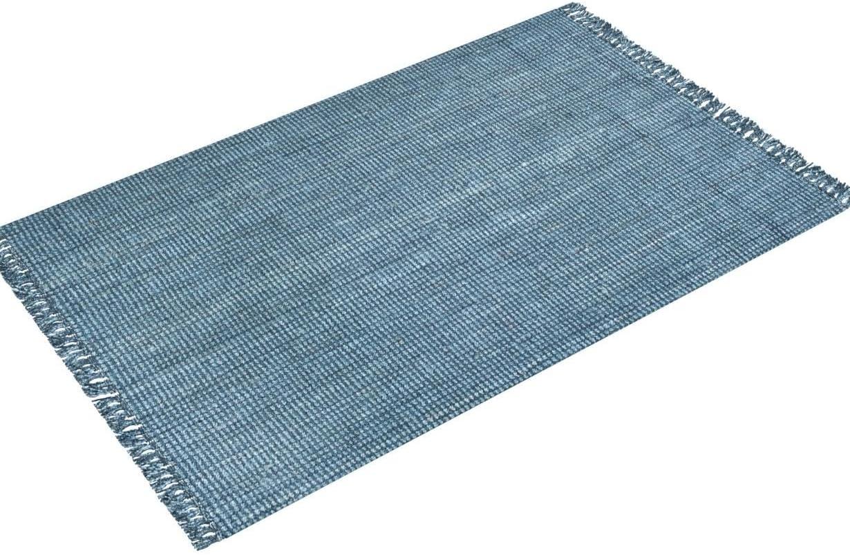 Handmade Blue Wool Braided 6' x 9' Rectangular Rug