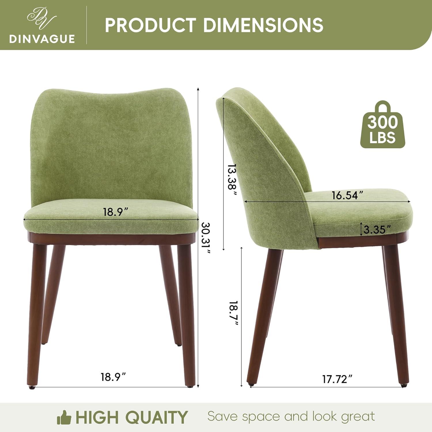 Dining Chairs Set of 2,Fabric Upholstered and Solid Wood Legs,Modern Room Dining Chairs,Thick Cushions Seat,Easy Assembly for Dining Room Living Room Bedroom Kitchen(Green)