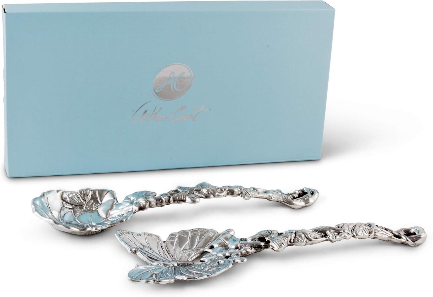 Silver Butterfly and Flower Aluminum Salad Server Set