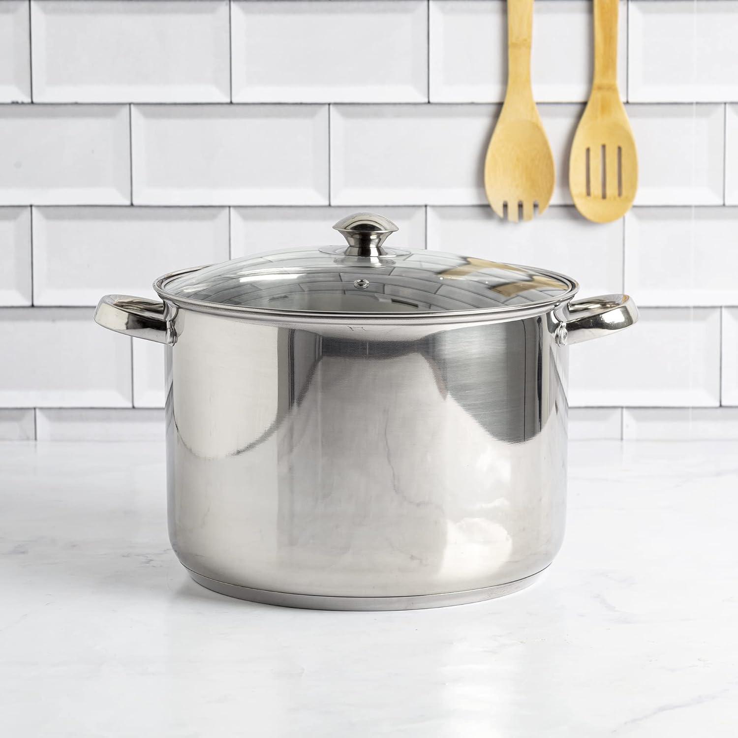 12-Quart Polished Stainless Steel Stock Pot with Lid