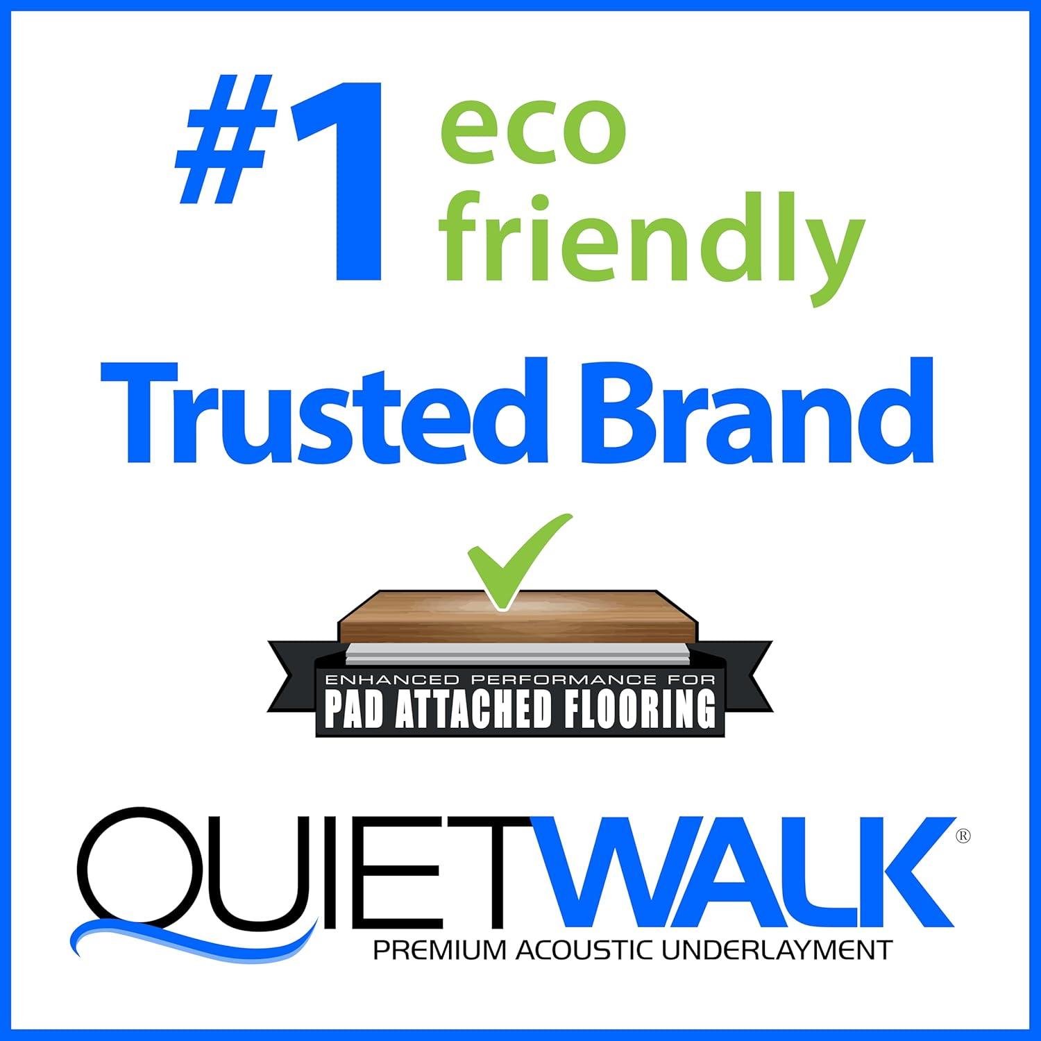 QuietWalk Underlayment 200 sq ft – 3 mm Thick – for Laminate & Hardwood Floors – Approved for Pre-Attached Pad – Recycled Fiber – Floating Install – Sound & Moisture Barrier – Made in USA