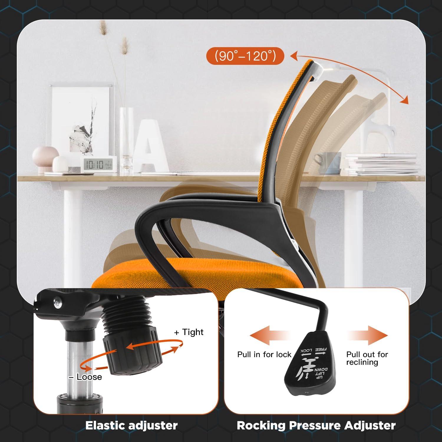 FDW Home Office Chair Mesh Computer Chair with Lumbar Support Armrest Adjustable Mid Back Task Chair for Women Adults, Orange