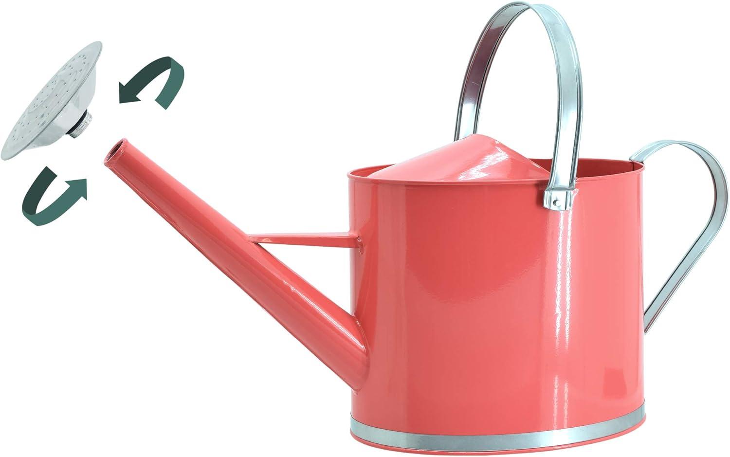 Coral Metal 1.8-Gallon Watering Can with Silver Handles